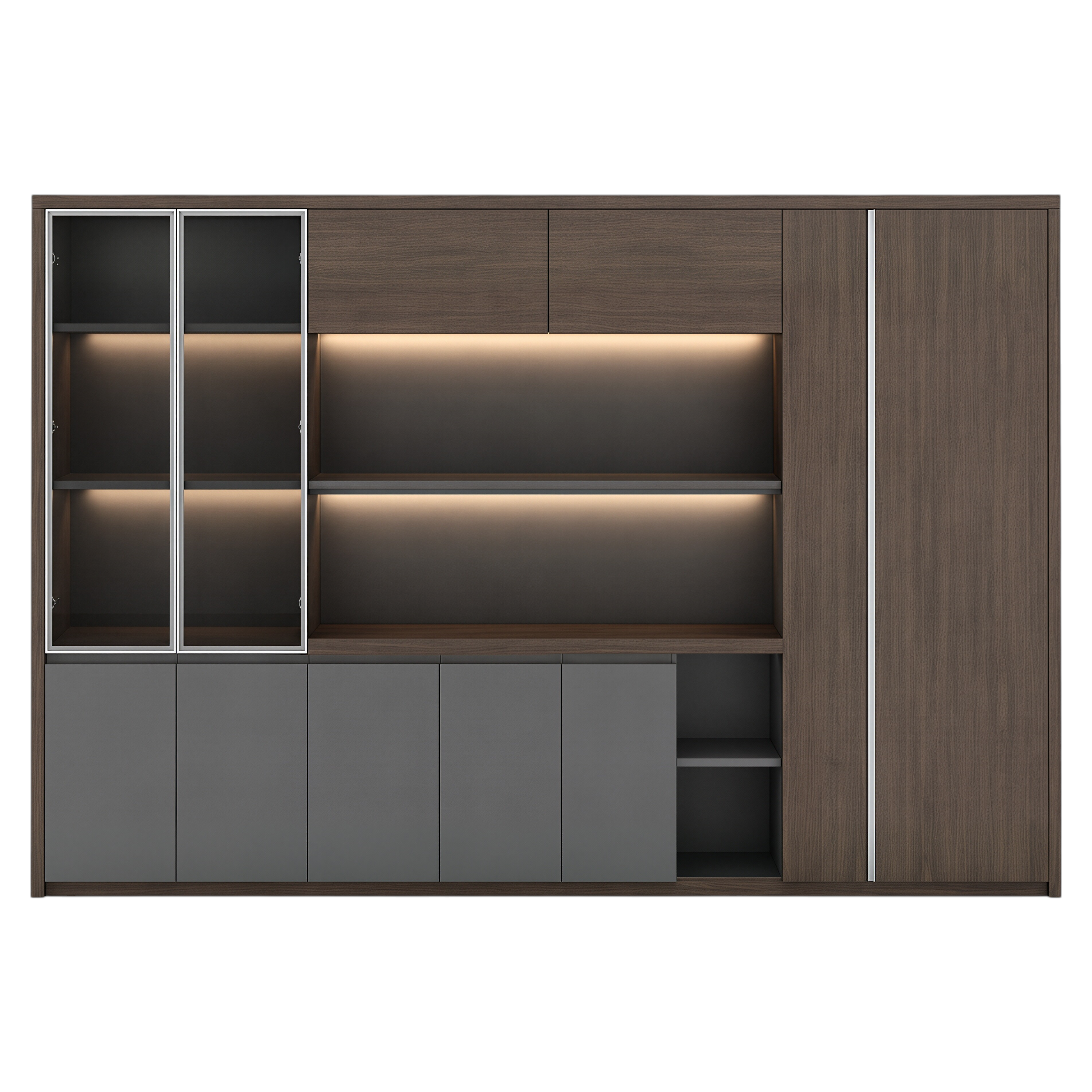 Premium Walnut Office Cabinet with Display Shelves