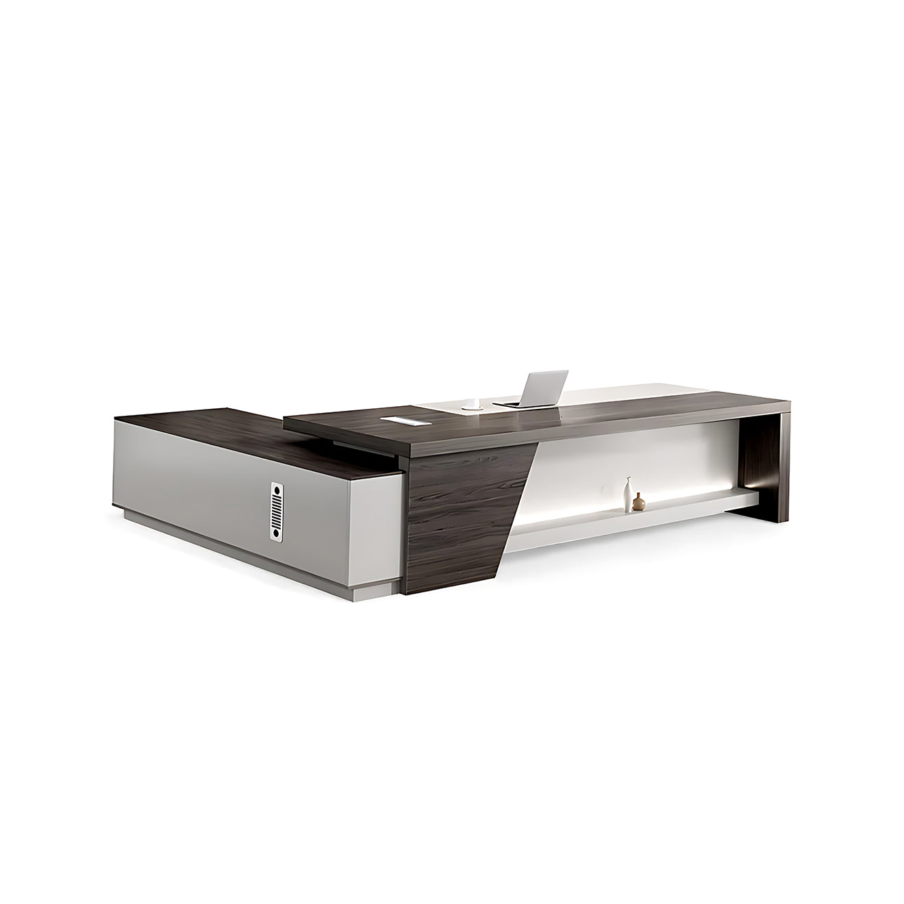 Executive L-Shaped Desk with LED Accents and Integrated Storage