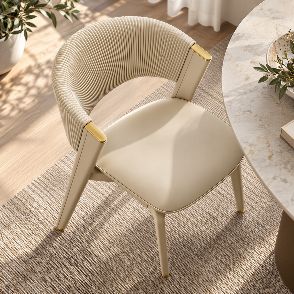 Modern Dining Armchair with Ribbed Upholstery and Colour Options