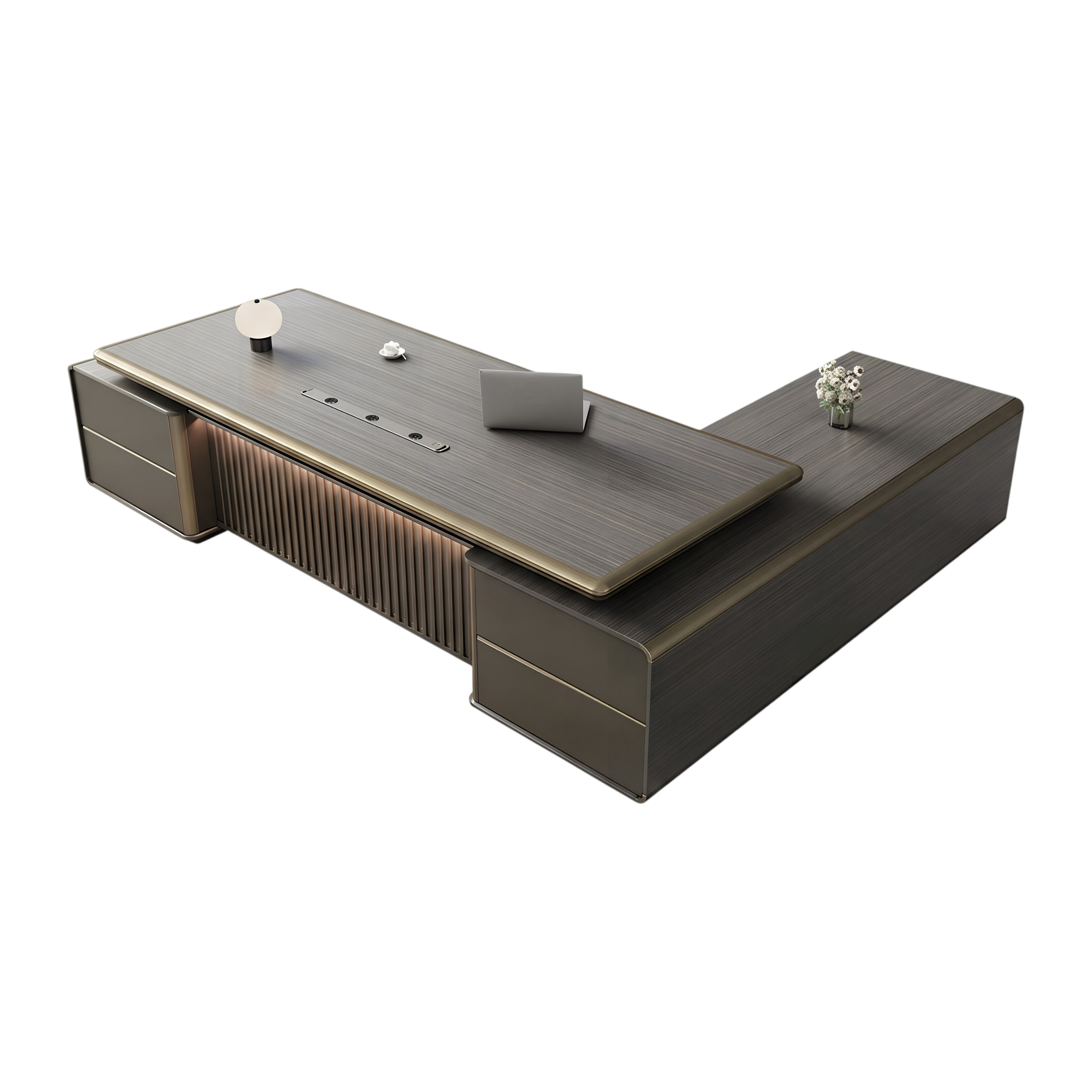Premium Executive Office Desk with Voice-Controlled LED Lighting and Statement Side Storage