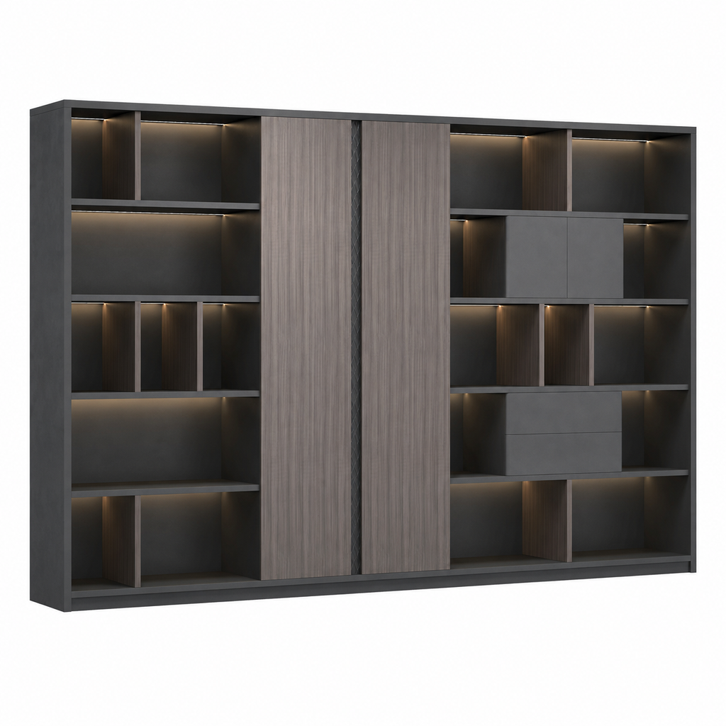 Executive Storage Wall Cabinet with LED and Concealed Wardrobe Storage