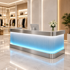 Stainless Steel Salon Reception Desk with LED Acrylic Front