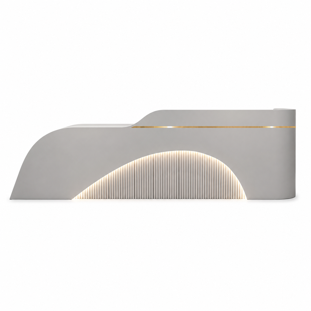 Modern Curved Reception Desk with LED, Storage and Custom Logo