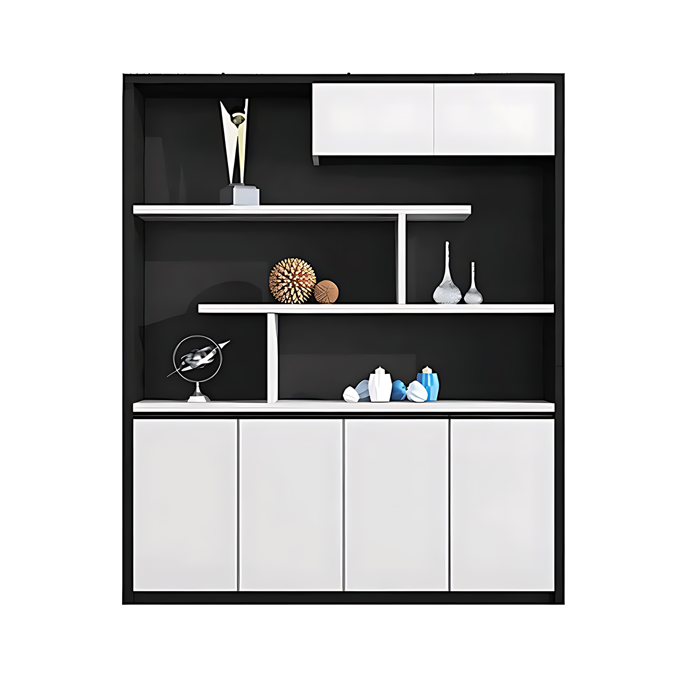 Contemporary Open-Style Storage Cabinet with White Wood Grain Finish