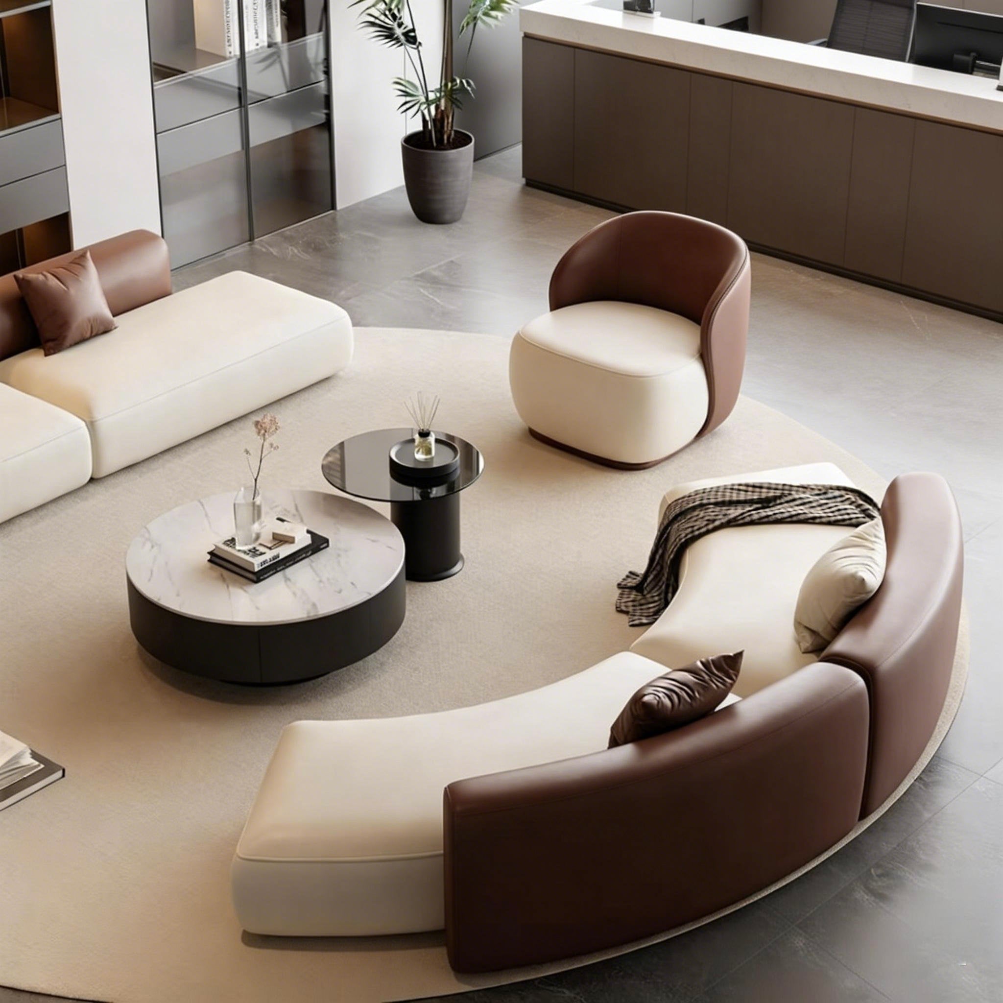 Modern Curved Sectional Sofa Fabric Lounge Set for Office Reception and Living Room