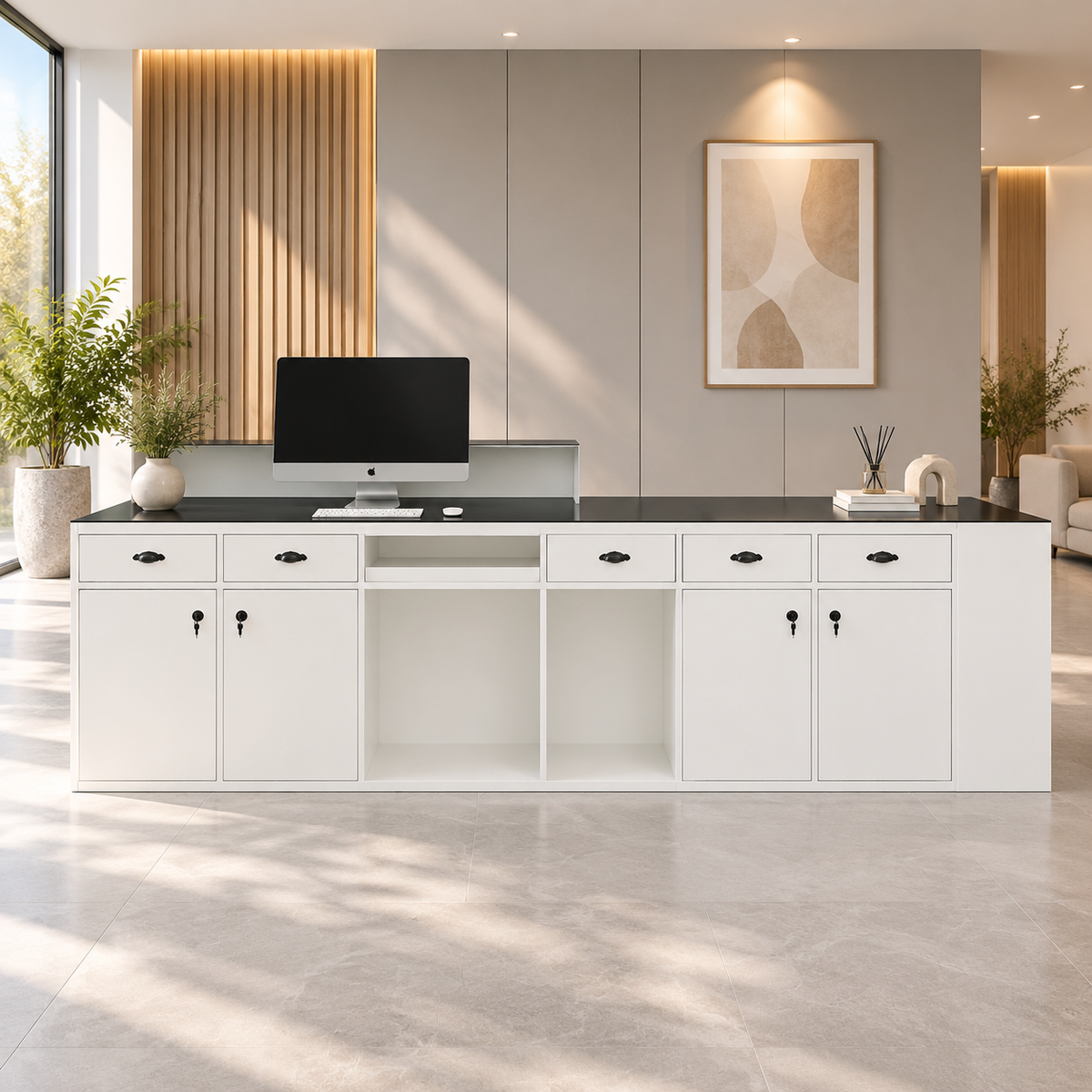 Modern Reception Desk with Display Shelf