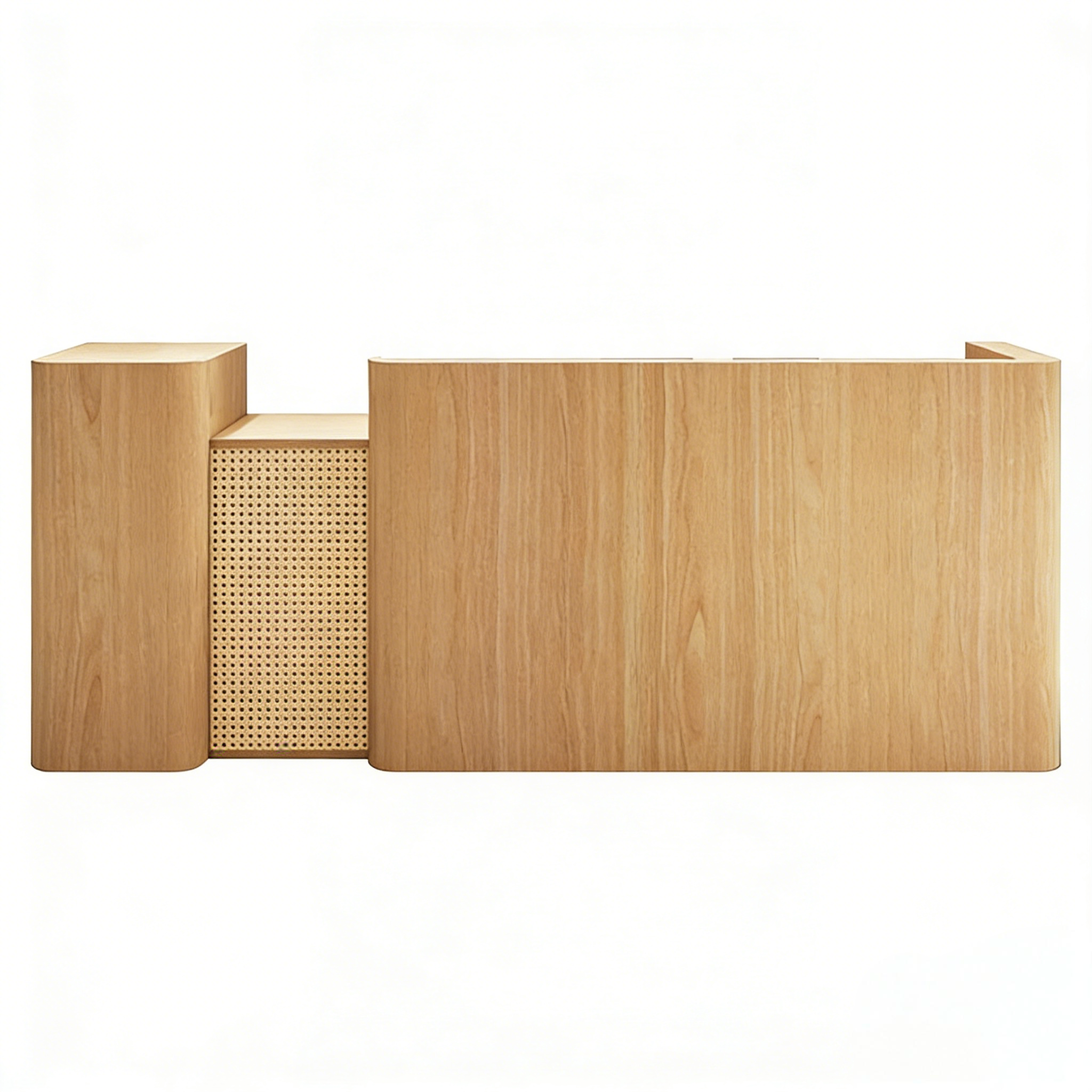 Modern Timber Reception Counter with Rattan Front Panel