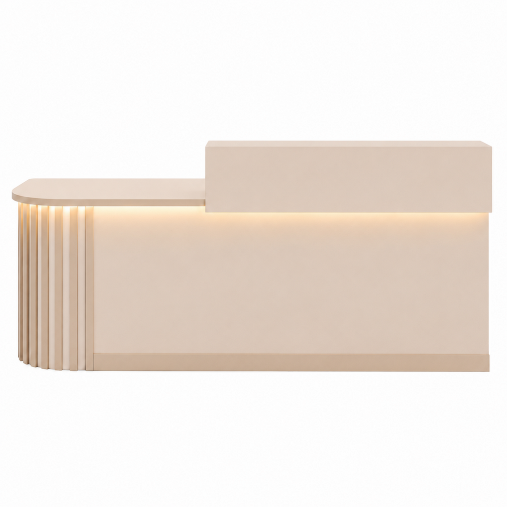 Modern Curved Reception Desk with LED Lighting and Storage Counter