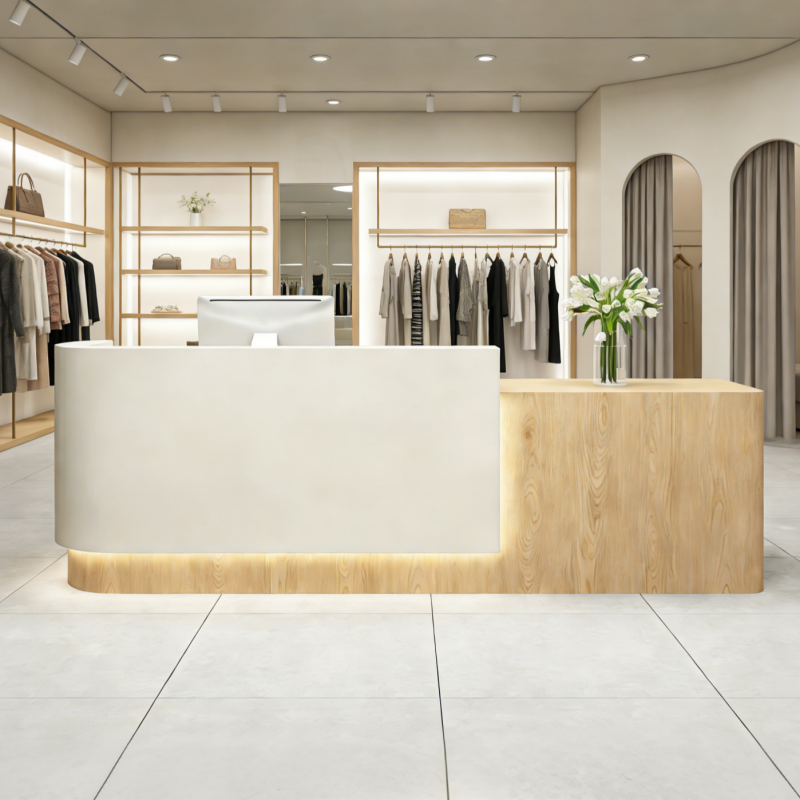 Contemporary L-Shaped Reception Desk with Raised Counter and LED Lighting