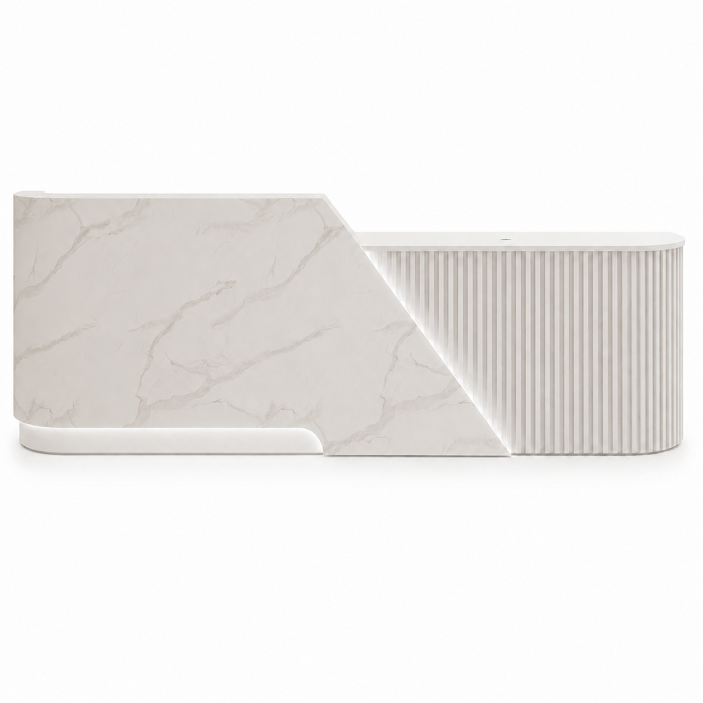 Modern Curved Reception Desk with Fluted Front and LED Base