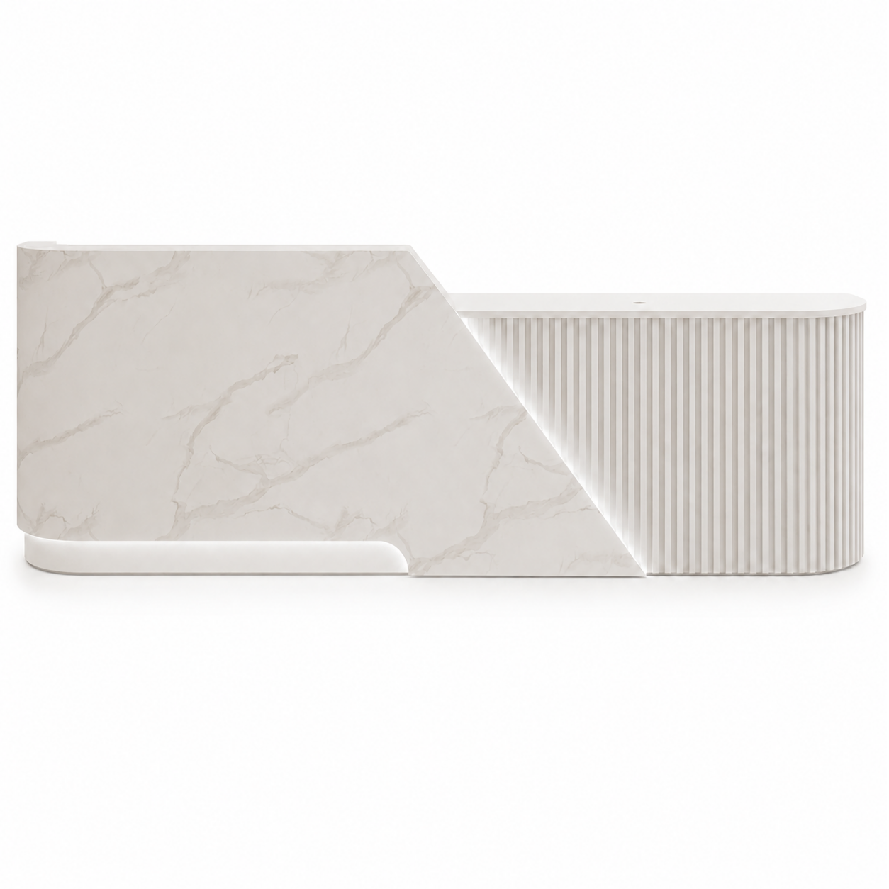 Modern Curved Reception Desk with Fluted Front and LED Base
