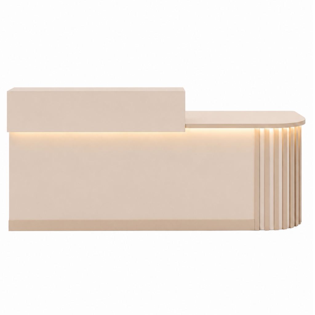Modern Curved Reception Desk with LED Lighting and Storage Counter