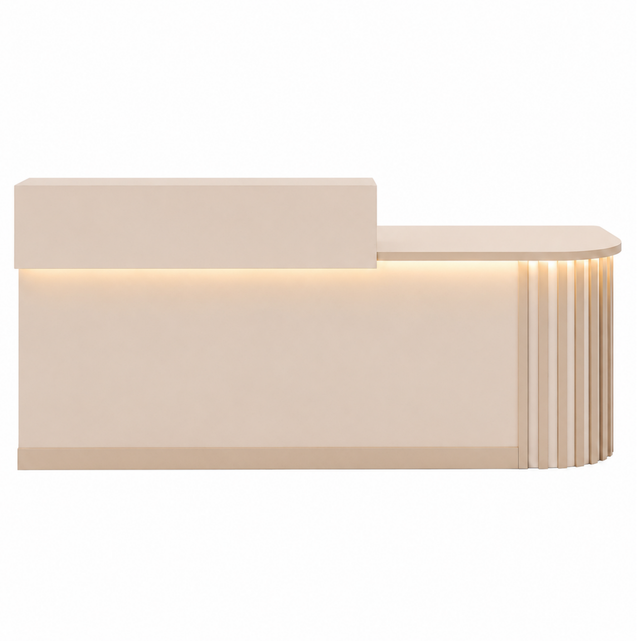 Modern Curved Reception Desk with LED Lighting and Storage Counter