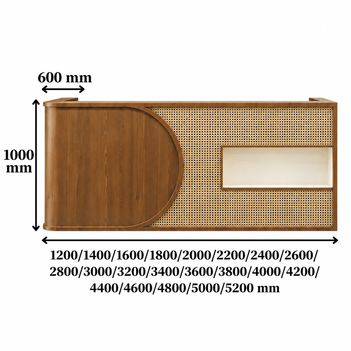 Curved Rattan Reception Desk with Display Shelf