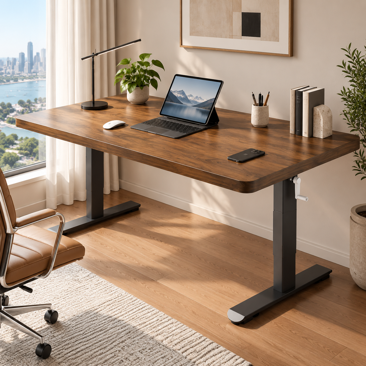 Adjustable Workstation Desk with Rounded Edges
