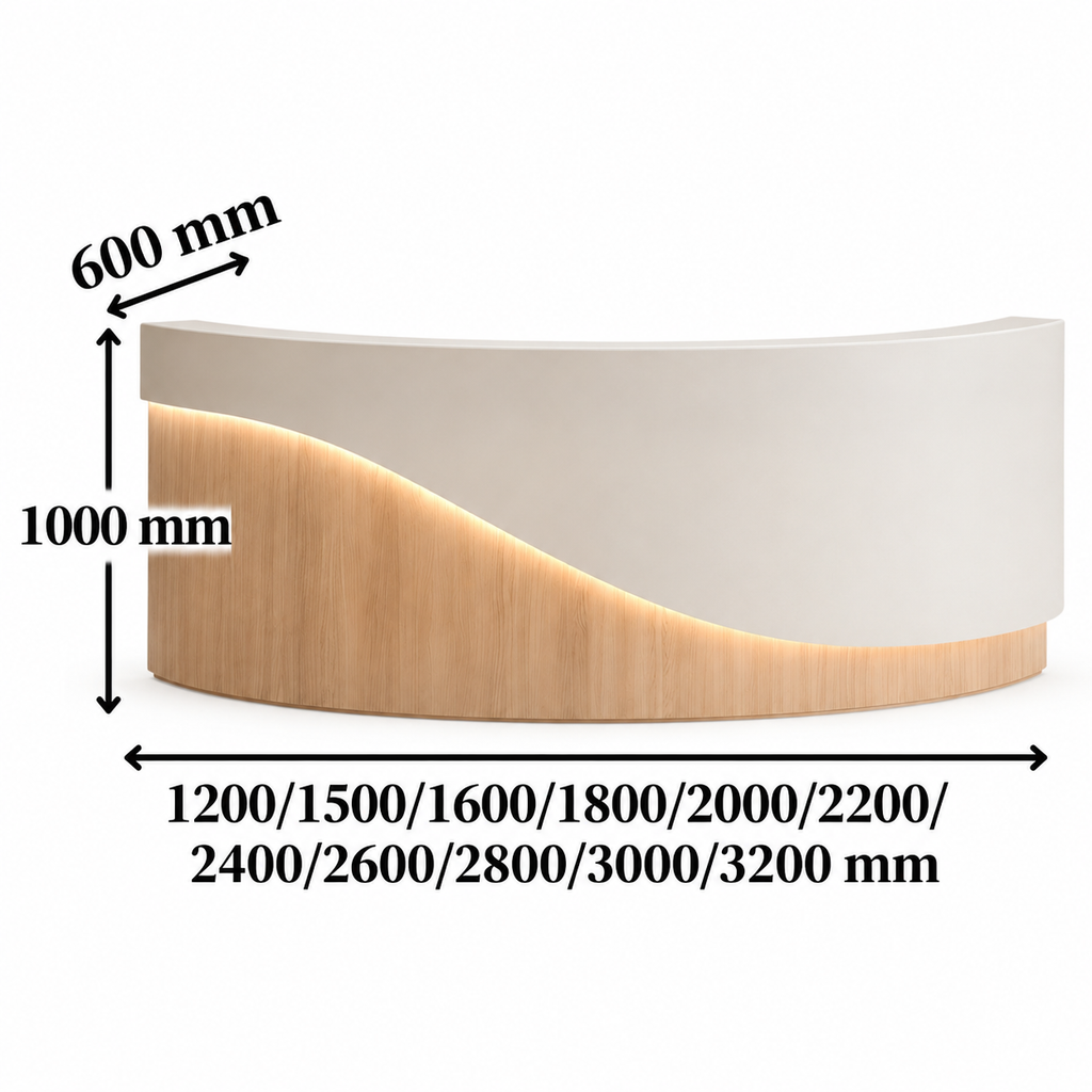 Modern Curved LED Reception Counter with Timber Finish