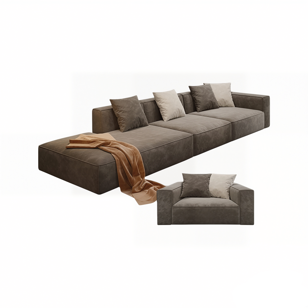 Modern Modular L Shape Corner Sofa With Ottoman For Living Room