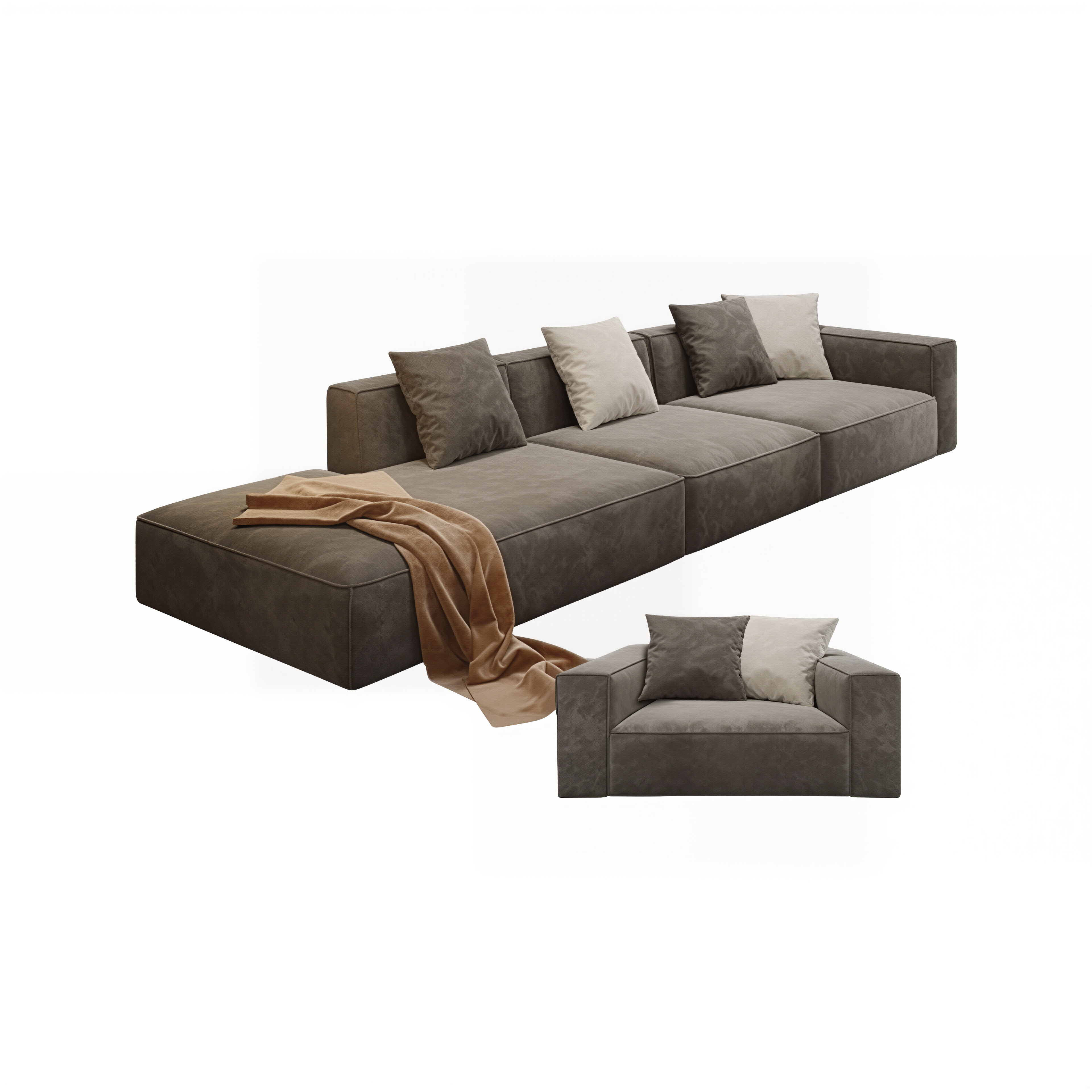 Modern Modular L Shape Corner Sofa With Ottoman For Living Room