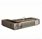 Modern Low-Profile Executive Desk with LED Feature Panel and Integrated Storage