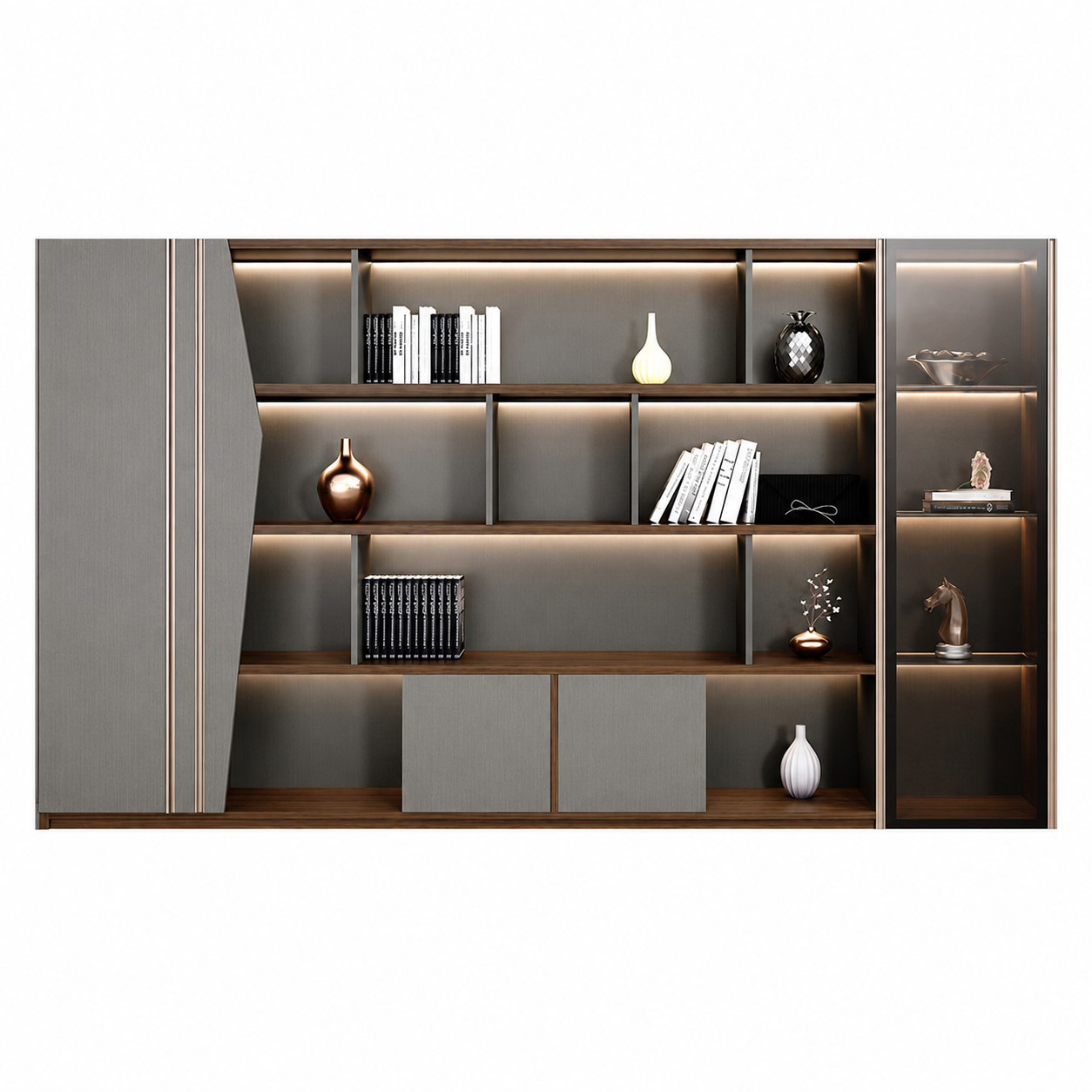 Contemporary Office Storage Cabinet with LED Display Shelves