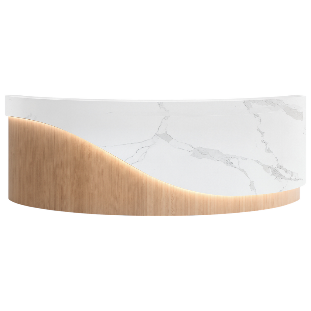 Modern Curved LED Reception Counter with Timber Finish