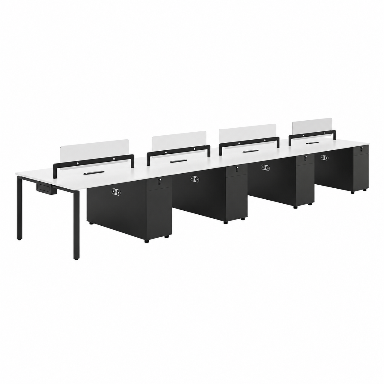 Modern Bench Workstation with Privacy Screens and Integrated Power