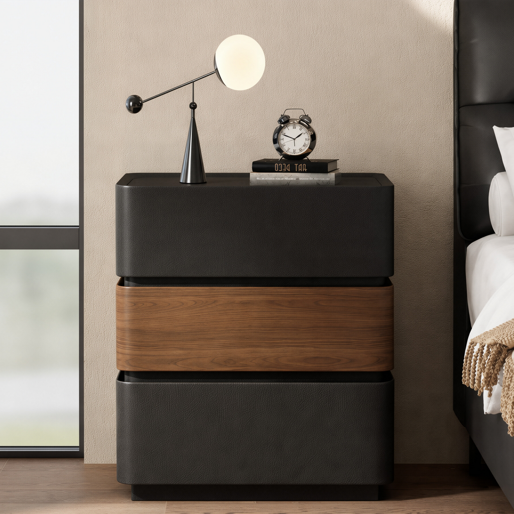 Contemporary Bedside Cabinet with Woodgrain Accent