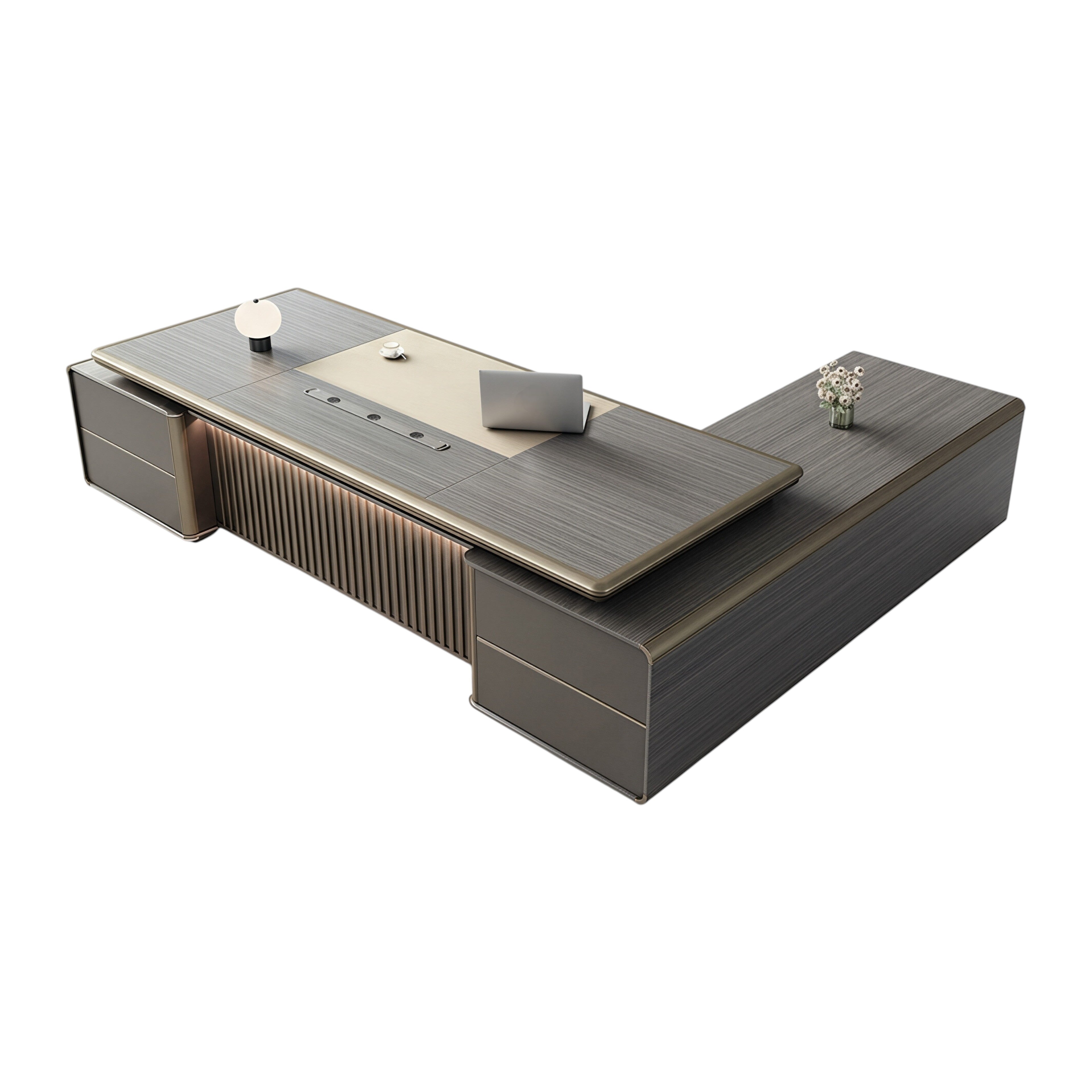 Premium Executive Office Desk with Voice-Controlled LED Lighting and Statement Side Storage