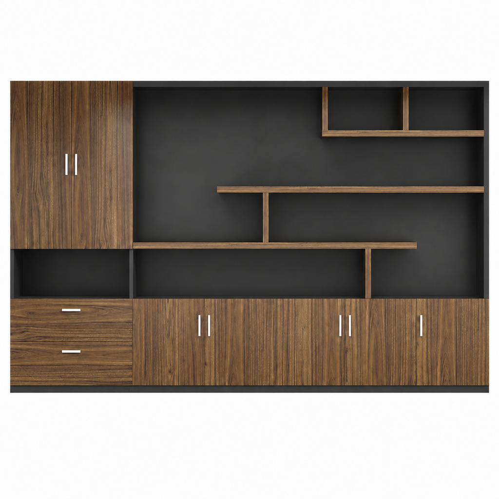 Modern Executive Storage Wall Cabinet with Open Shelving