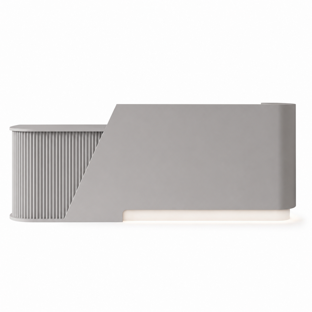 Modern Curved Fluted Reception Desk with LED Lighting and Custom Logo
