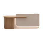 Modern Curved Reception Desk with Return Counter and Timber-Look Side Panel