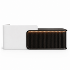 Luxury LED Reception Desk with Fluted Wood Grain Panels and Rounded Edges