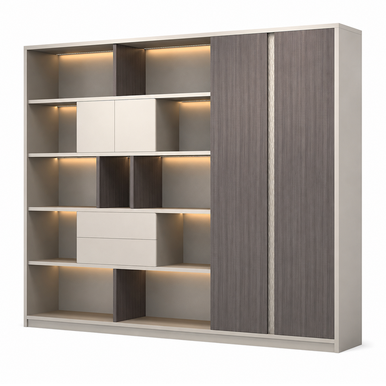 Executive Storage Wall Cabinet with LED and Concealed Wardrobe Storage