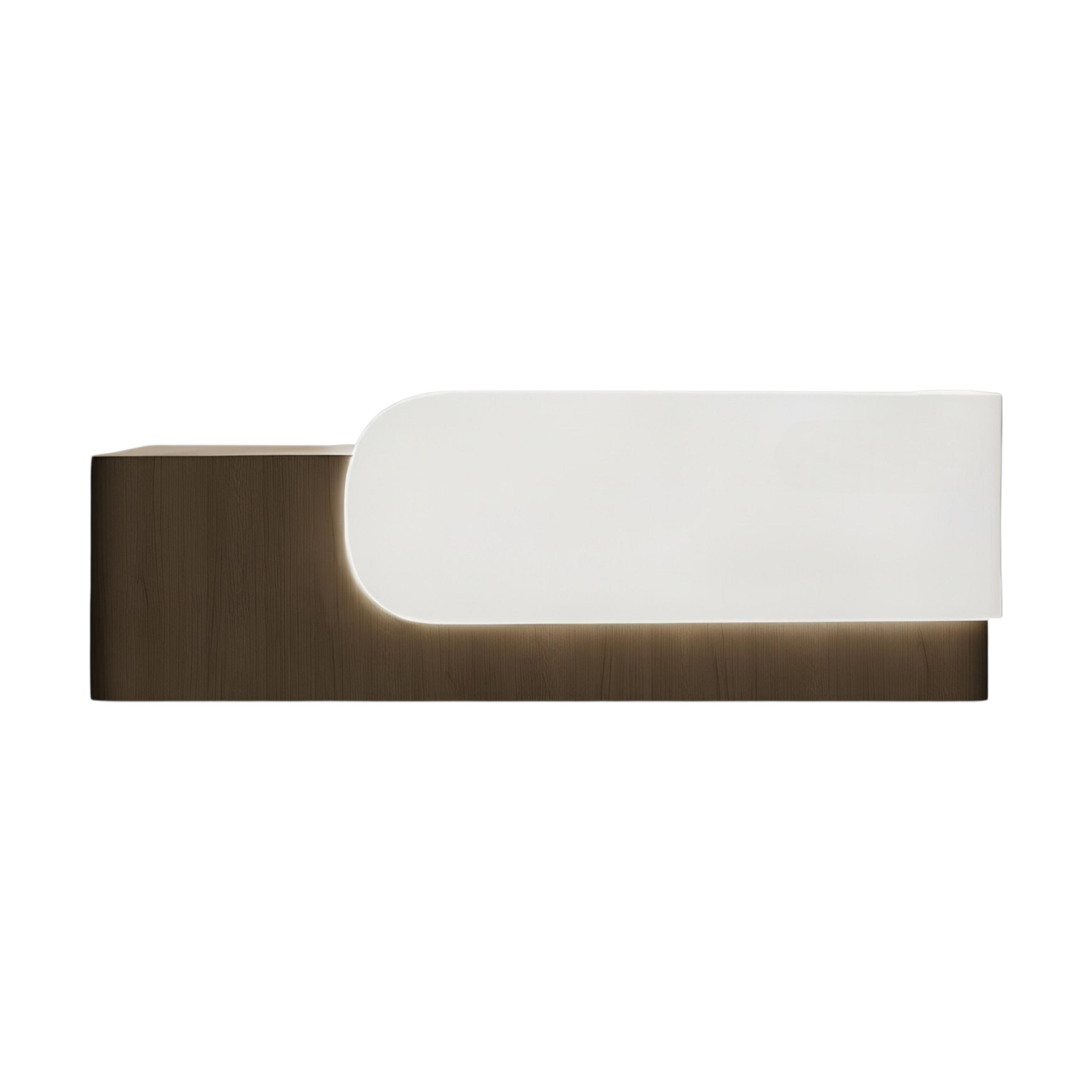 Elegant Reception Counter with Curved White Marble Front and Integrated Lighting for Entryways