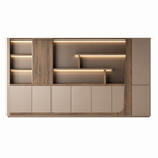 Modern Storage Wall Unit with LED Lighting, Hidden Wardrobe and Push Open Cabinets