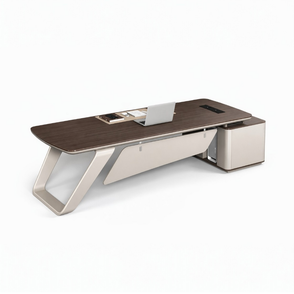 Premium Modern Executive Desk with Walnut Grain and Dual Colour Accents