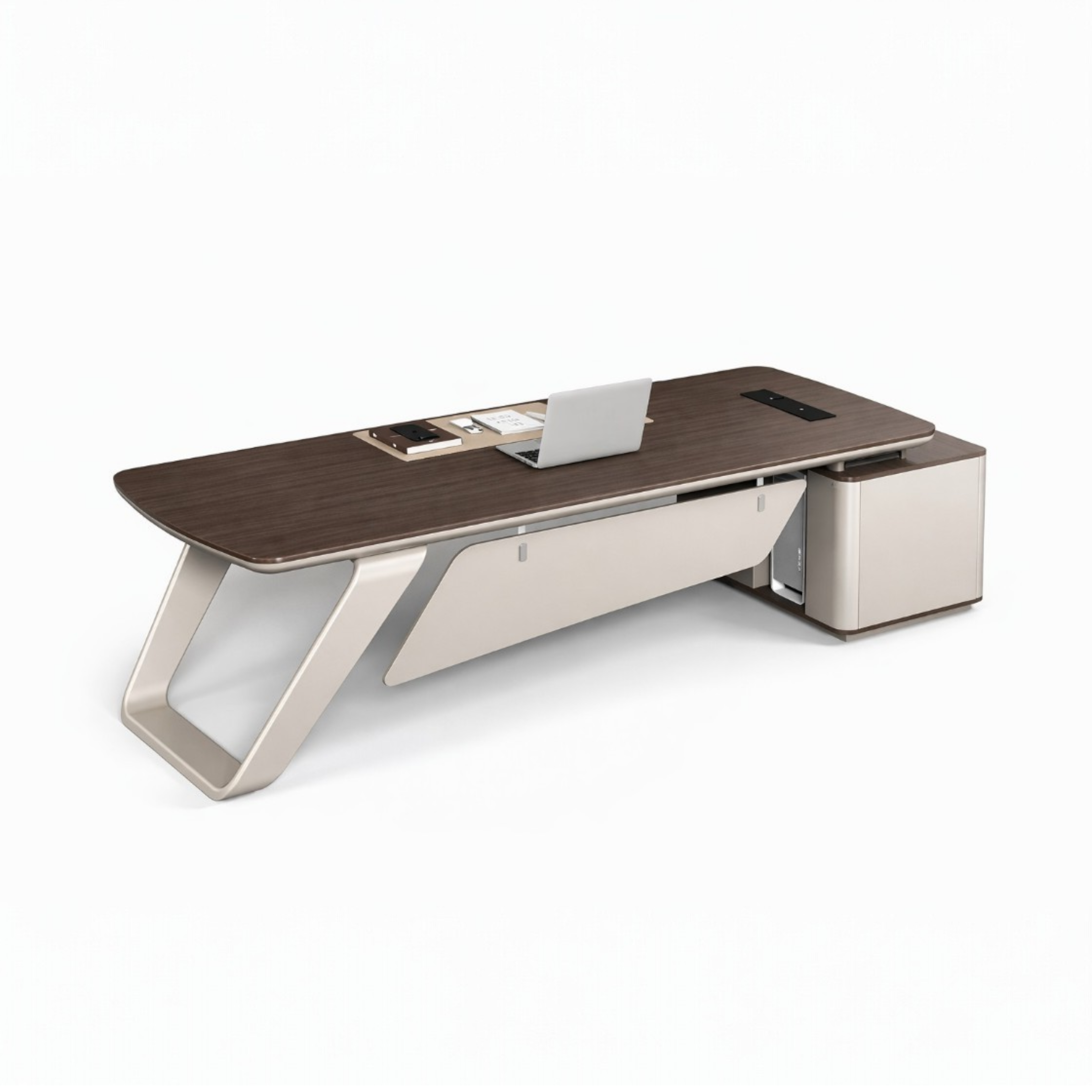 Premium Modern Executive Desk with Walnut Grain and Dual Colour Accents