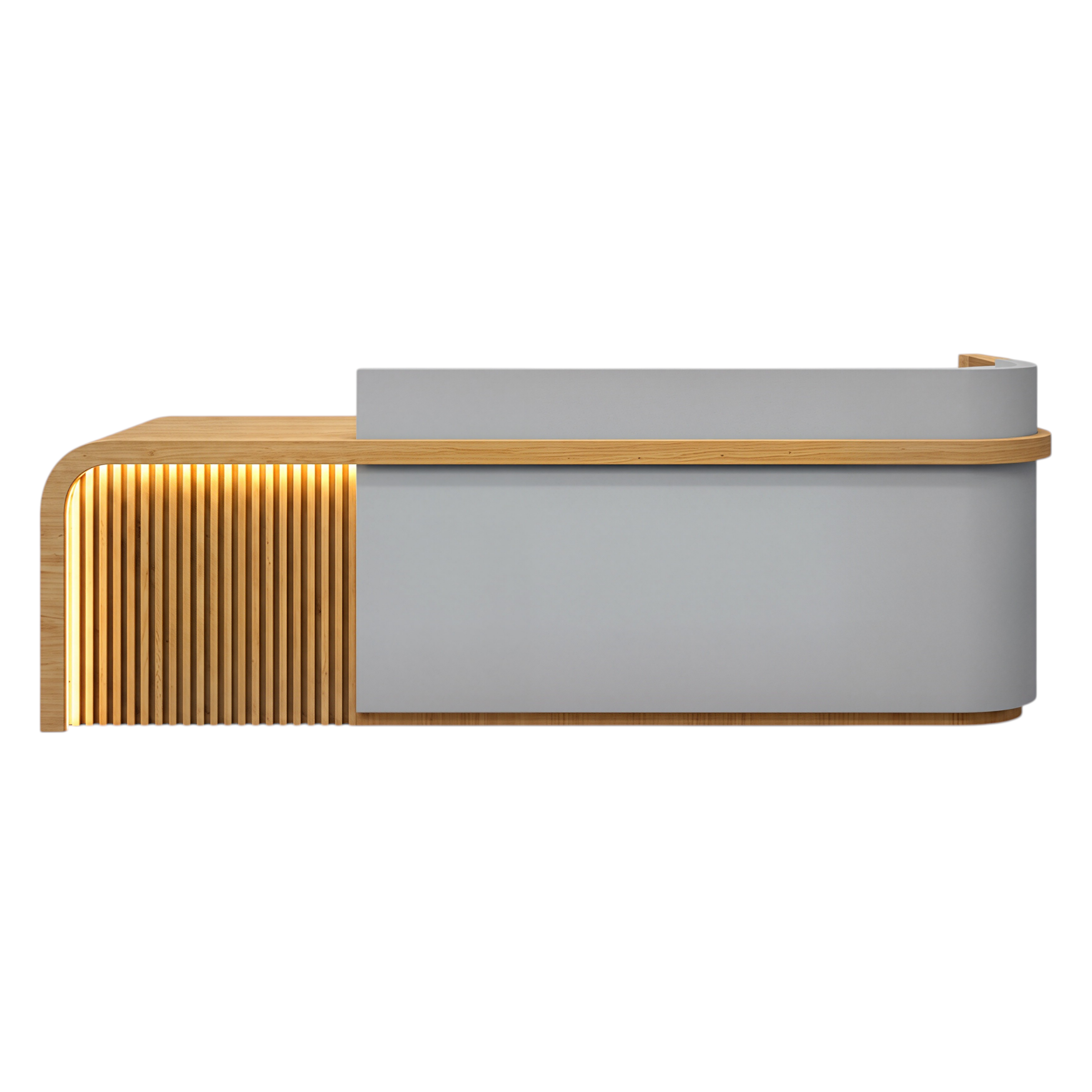 Luxury Reception Counter with Backlit Slat Detail and Logo