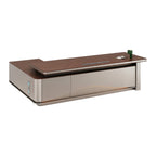 Luxurious L-Shaped Executive Desk with Integrated Wireless Charging Hub and LED Ambient Lighting