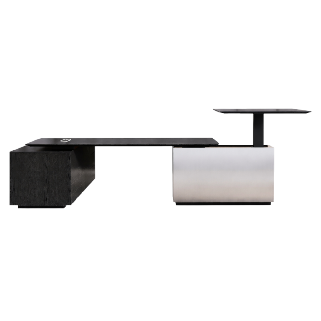 Modern Executive L-Shape Desk With Credenza Storage, Optional Sit-Stand Electric Lift System
