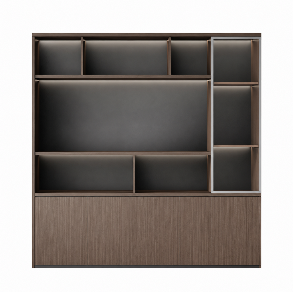 Executive Filing Cabinet with Glass Display and Concealed Storage