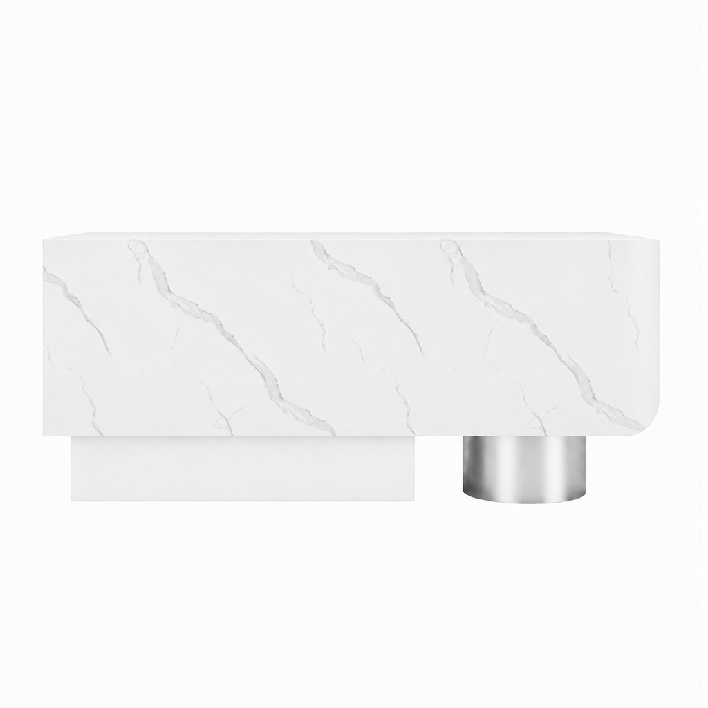 Luxury Travertine-Look Reception Counter with Modern Curved Design