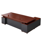 Modern Executive Office Desk With Return, Lockable Storage, Cable Grommets, Two-Tone Finish