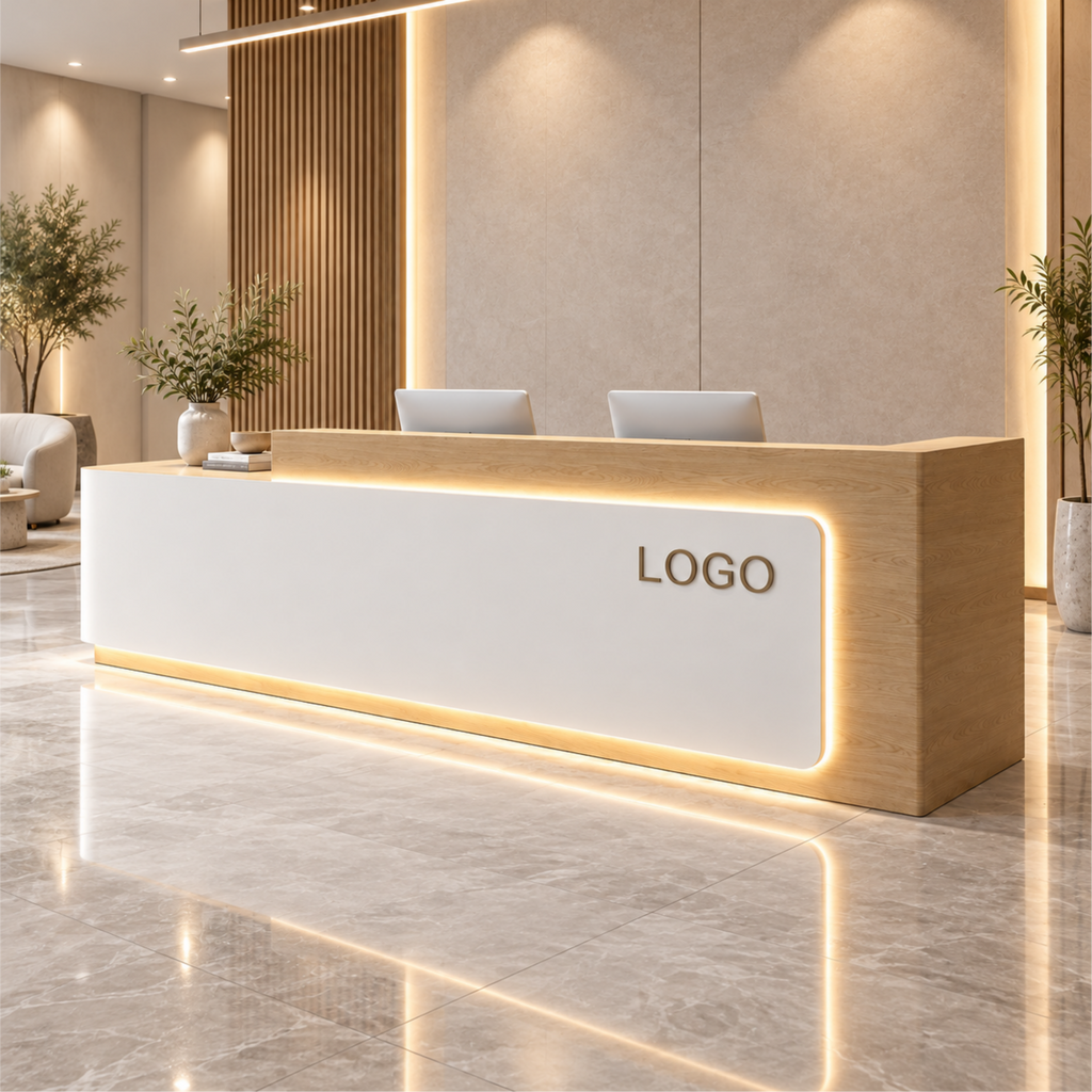 Contemporary Reception Counter with Illuminated Branding Panel