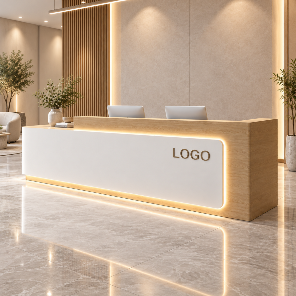 Contemporary Reception Counter with Illuminated Branding Panel