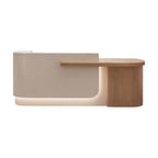Modern Curved Reception Desk with Return Counter and Timber-Look Side Panel