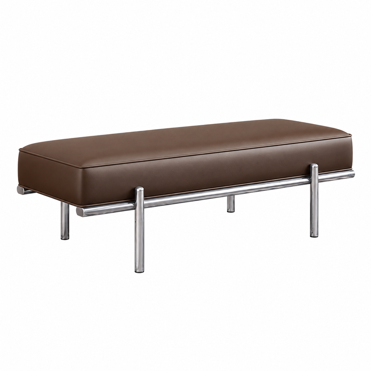 Modern Tufted Leather Bench with Stainless Steel Frame