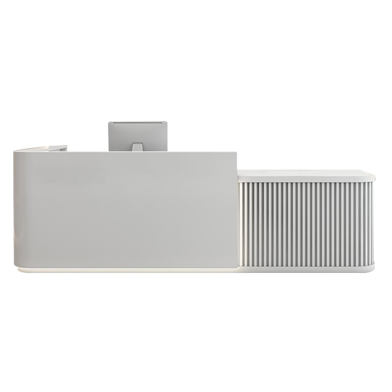 Modern Reception Desk with Natural Timber Slat Accents