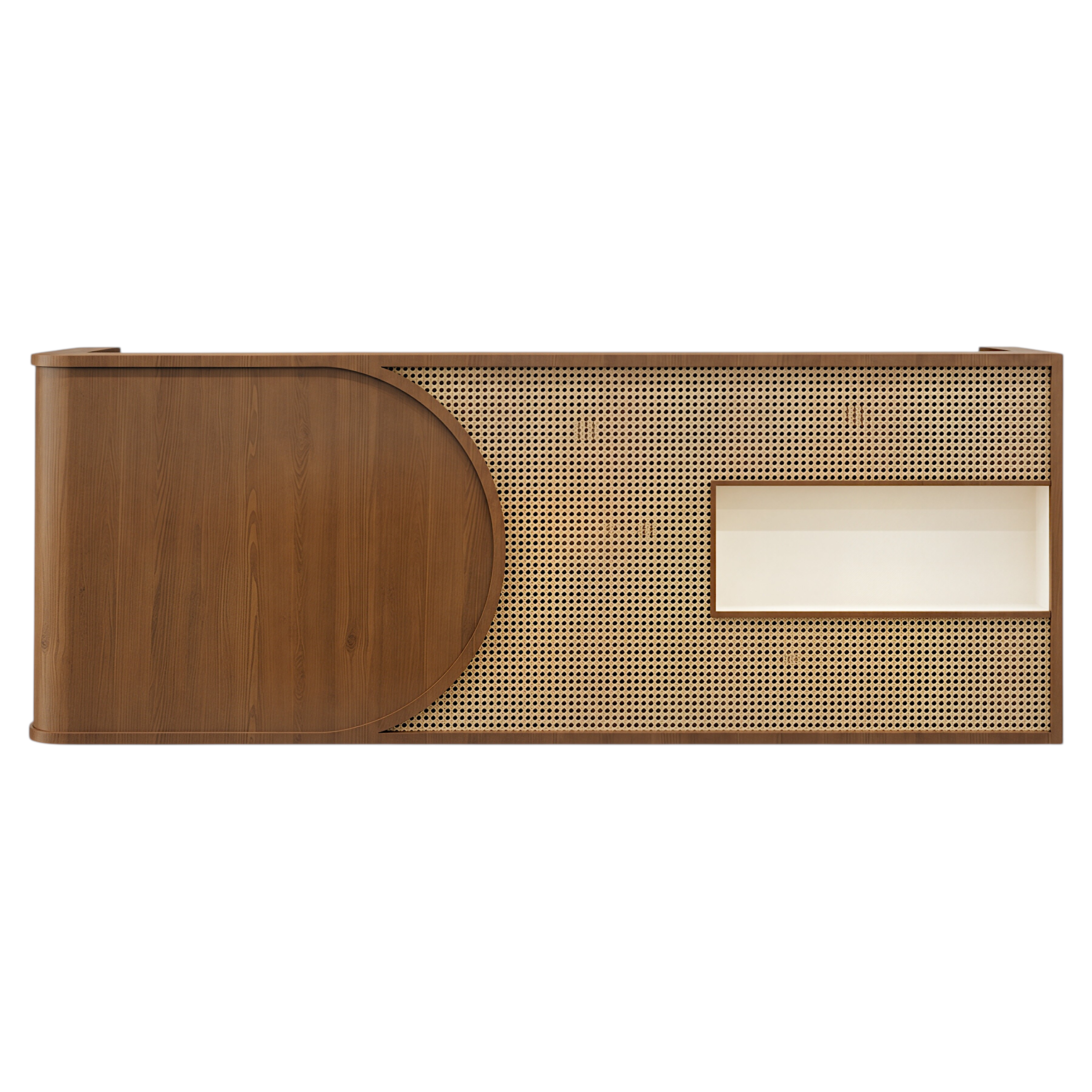 Curved Rattan Reception Desk with Display Shelf