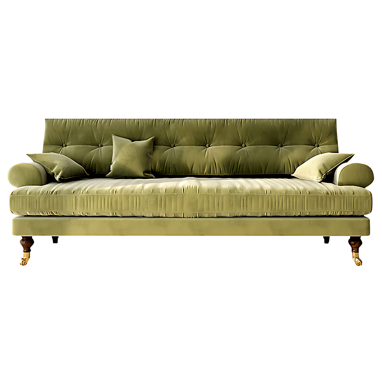 Velvet Sofa with Rolled Arms and Tufted Back